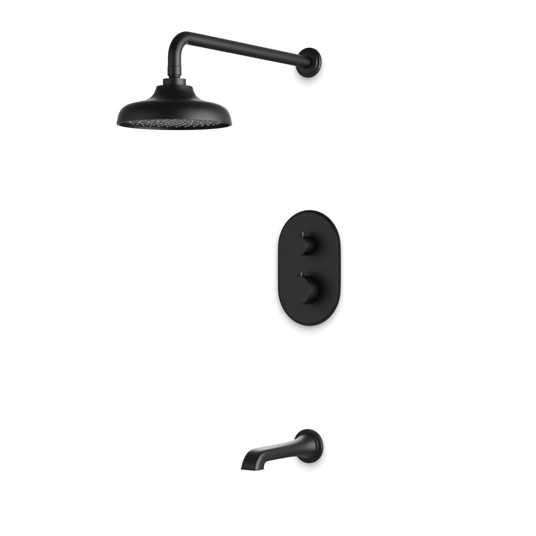 Artos Classic Thermostatic Shower Trim Kit with Tub Filler in Matte Black – Wide Control Trim Style – PS144DCLBK
