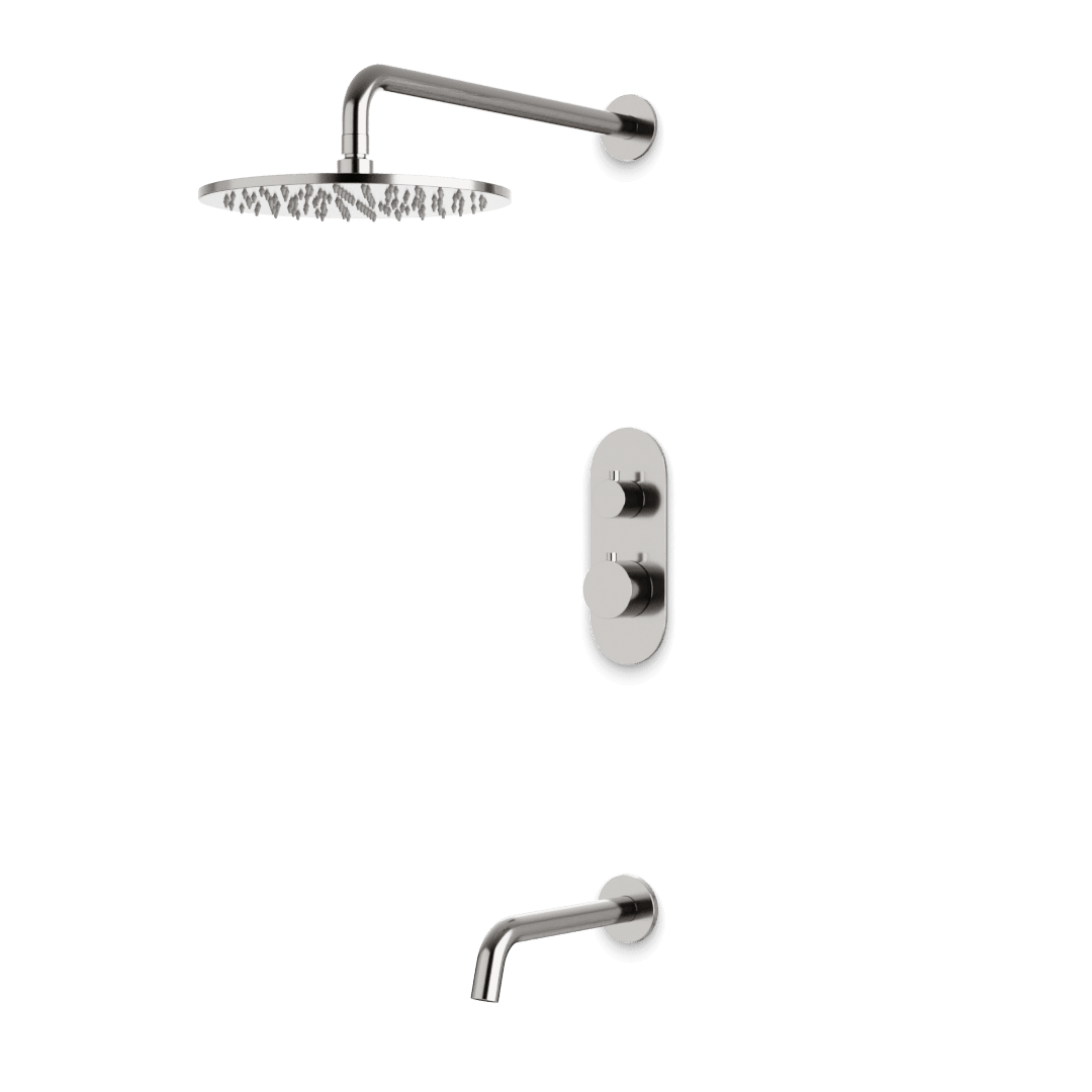Artos Opera Thermostatic Shower Trim Kit with Wall Mount Shower Head, Tub Filler in Brushed Nickel – Wide Control Trim Style – PS144BN