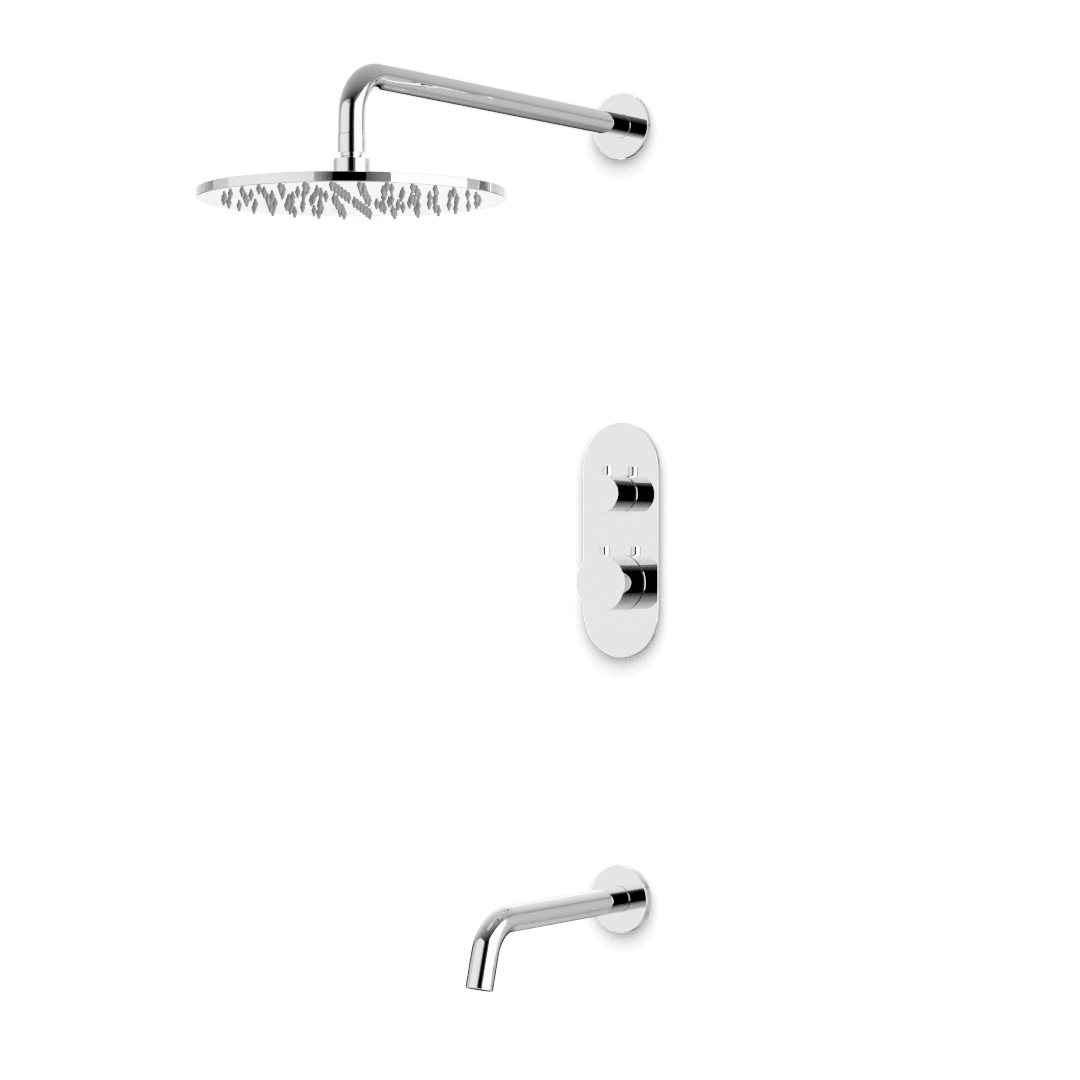 Artos Opera Thermostatic Shower Trim Kit with Wall Mount Shower Head, Tub Filler in Chrome – Wide Control Trim Style – PS144CH