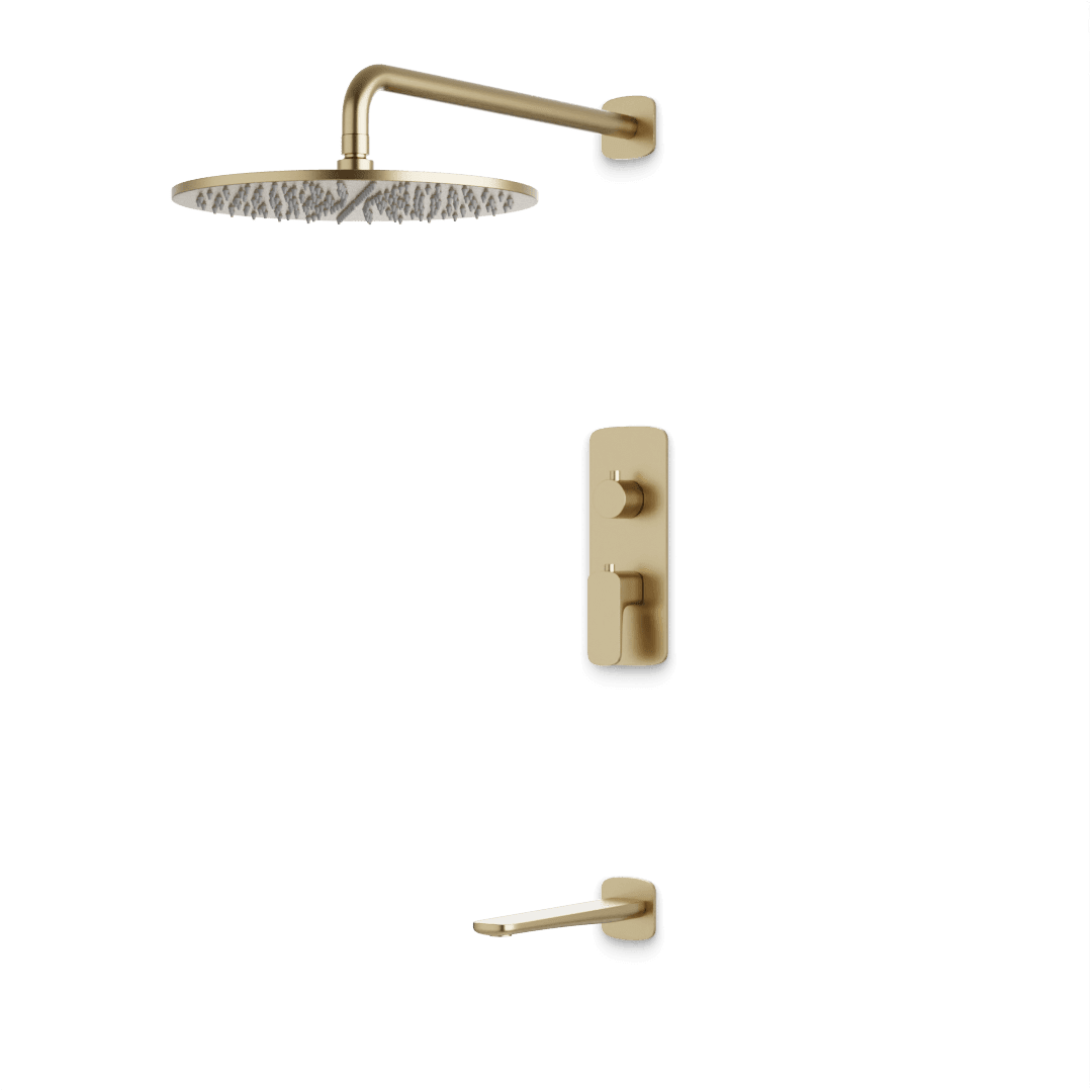 Artos Harmony Thermostatic Shower Trim Kit with Tub Filler in Satin Brass – 8" Shower Head Size – PS144W8TRSB