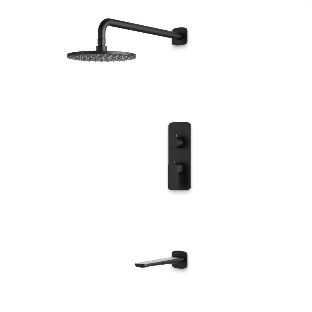 Artos Harmony Thermostatic Shower Trim Kit with Tub Filler in Matte Black – 8" Shower Head Size – PS144W8TRBK