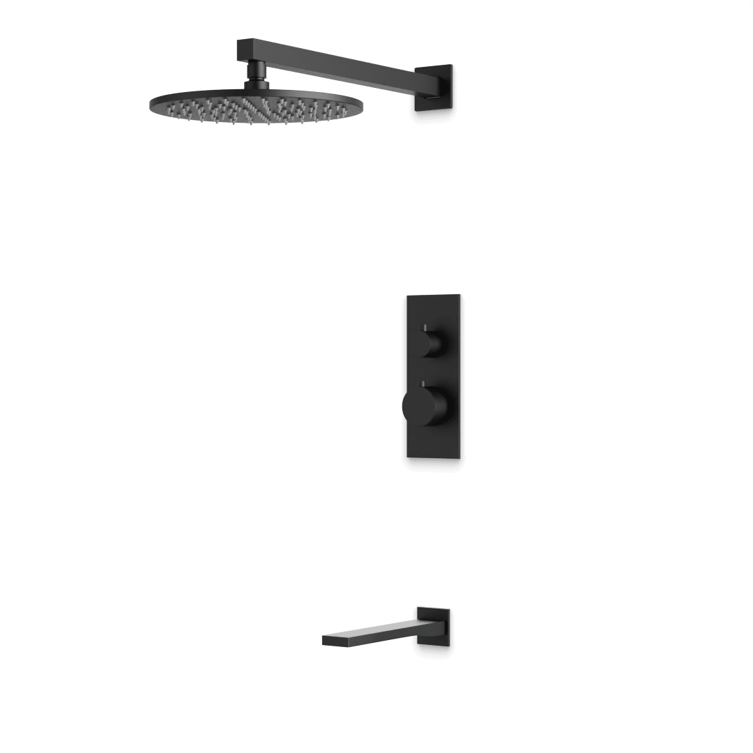 Artos Otella Thermostatic Shower Trim Kit with Tub Filler in Matte Black – Wide Control Trim Style – PS145BK