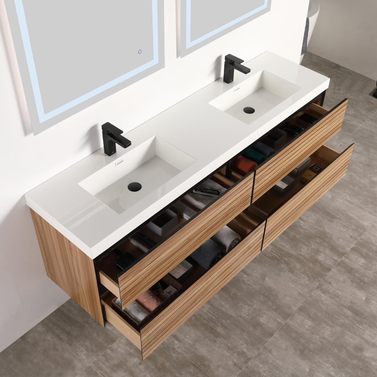 Blossom Annecy 72" Double Sink Vanity – Modern Minimalist Wall-Hung Design in Dark Walnut and Maple