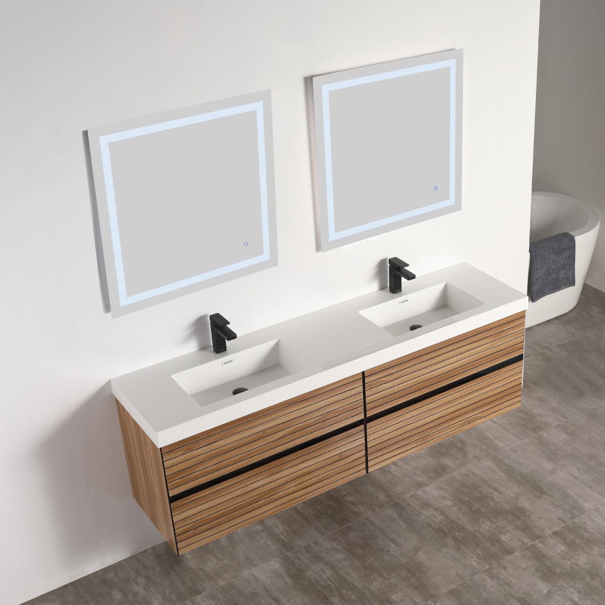 Blossom Annecy 72" Double Sink Vanity – Modern Minimalist Wall-Hung Design in Dark Walnut and Maple