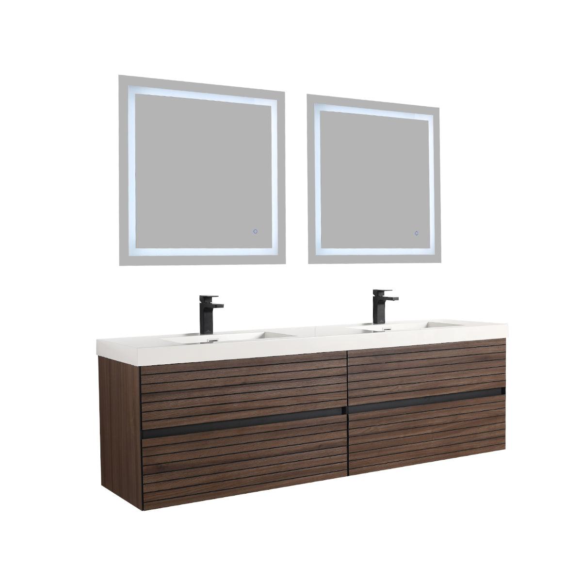 Blossom Annecy 72" Double Sink Vanity – Modern Minimalist Wall-Hung Design in Dark Walnut and Maple