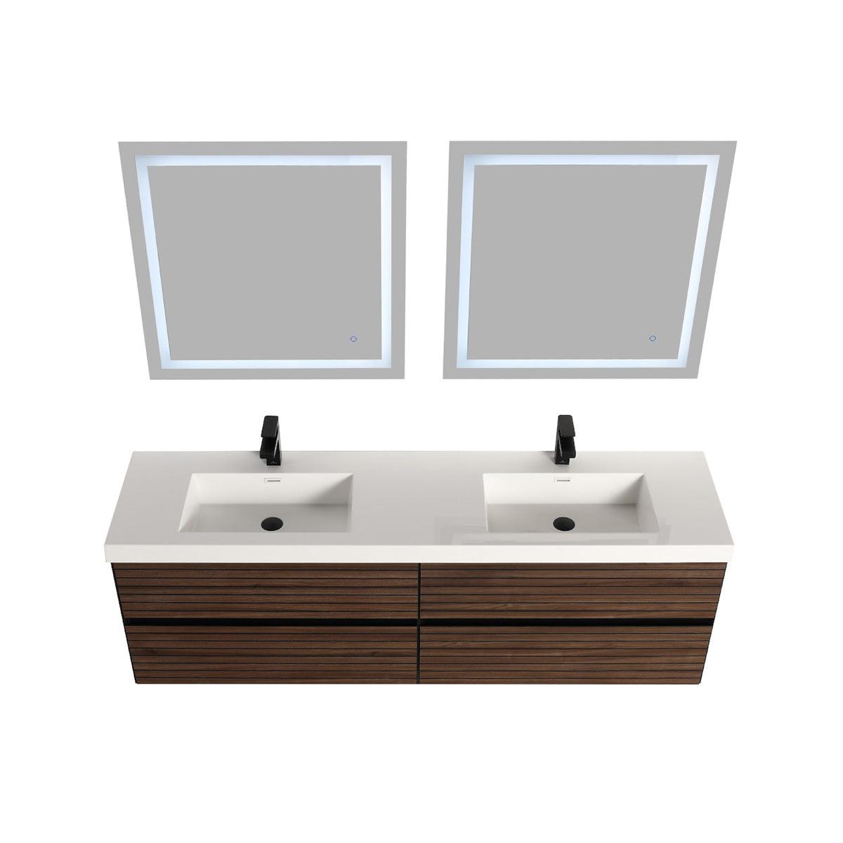 Blossom Annecy 72" Double Sink Vanity – Modern Minimalist Wall-Hung Design in Dark Walnut and Maple