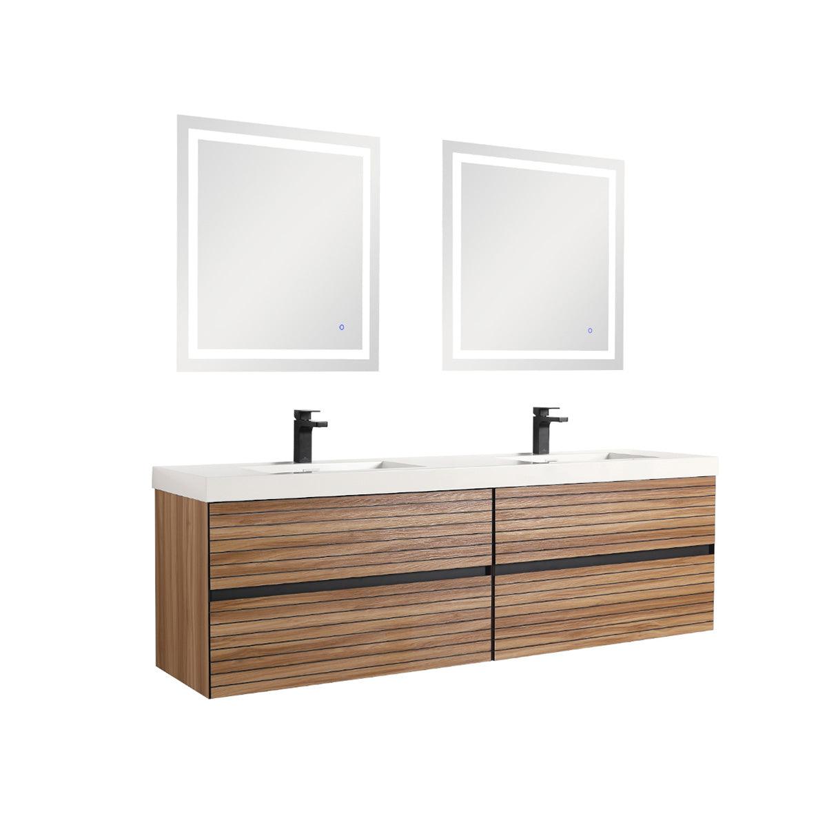 Blossom Annecy 72" Double Sink Vanity – Modern Minimalist Wall-Hung Design in Dark Walnut and Maple