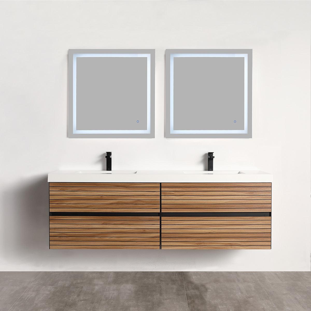 Blossom Annecy 72" Double Sink Vanity – Modern Minimalist Wall-Hung Design in Maple - front