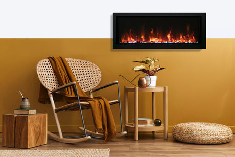 Amantii BI-40-XTRASLIM Panorama Xtraslim Full View Smart Electric  - 40" Indoor /Outdoor WiFi Enabled  Fireplace, featuring a MultiFunction Remote, Multi Speed Flame Motor, Glass Media & a Black Trim