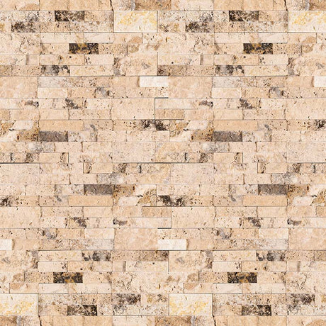 Philadelphia splitface ledger panel 6X24 natural travertine wall tile LPNLTPHI624 product shot multiple tiles angle view