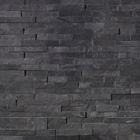 Premium black splitface ledger panel 6X24 natural slate wall tile LPNLSPREBLK624 product shot profile view