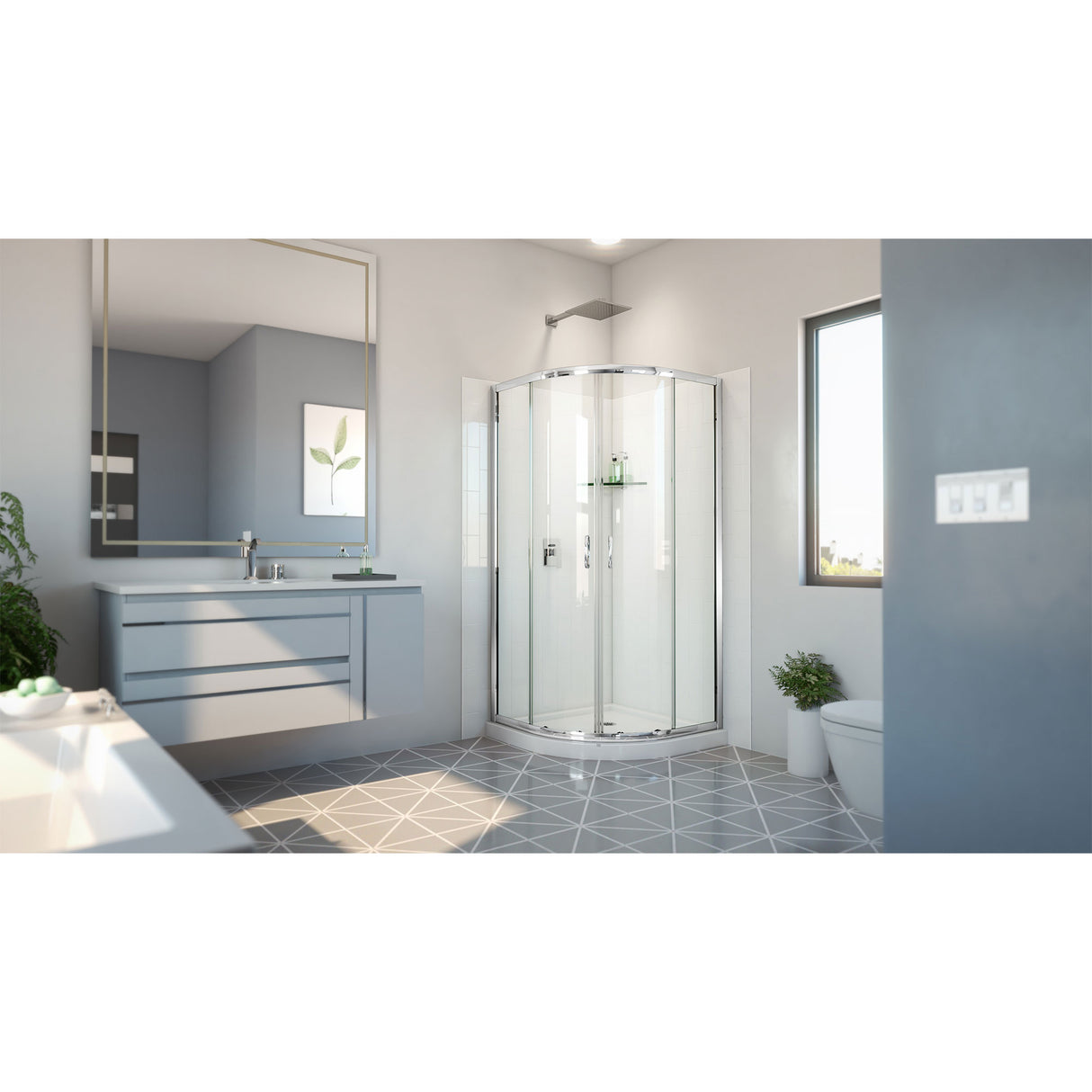 DreamLine Prime 38 in. x 38 in. x 78 3/4 in. H Shower Enclosure, Base, and White Wall Kit in Chrome and Clear Glass