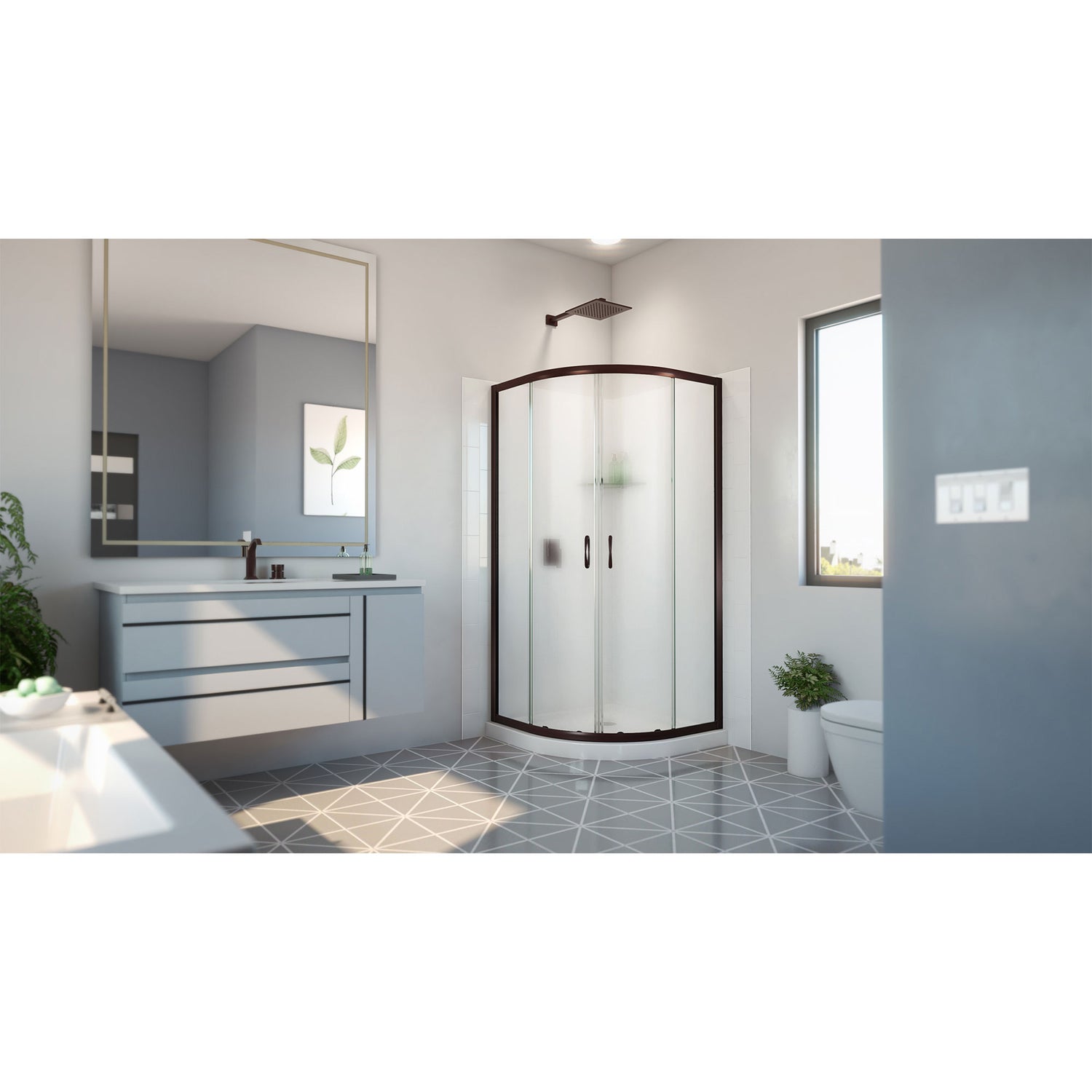 DreamLine Prime 33 in. x 33 in. x 78 3/4 in. H Shower Enclosure, Base, and White Wall Kit in Oil Rubbed Bronze and Frosted Glass