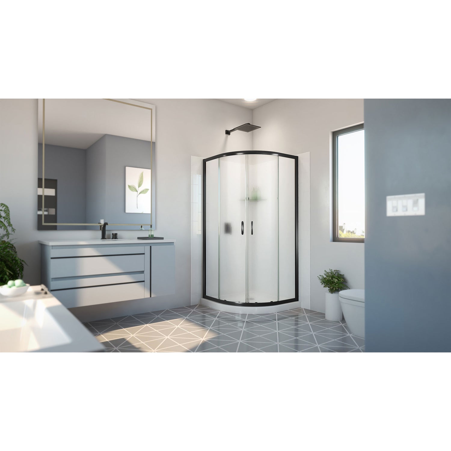 DreamLine Prime 36 in. x 36 in. x 78 3/4 in. H Shower Enclosure, Base, and White Wall Kit in Satin Black and Frosted Glass