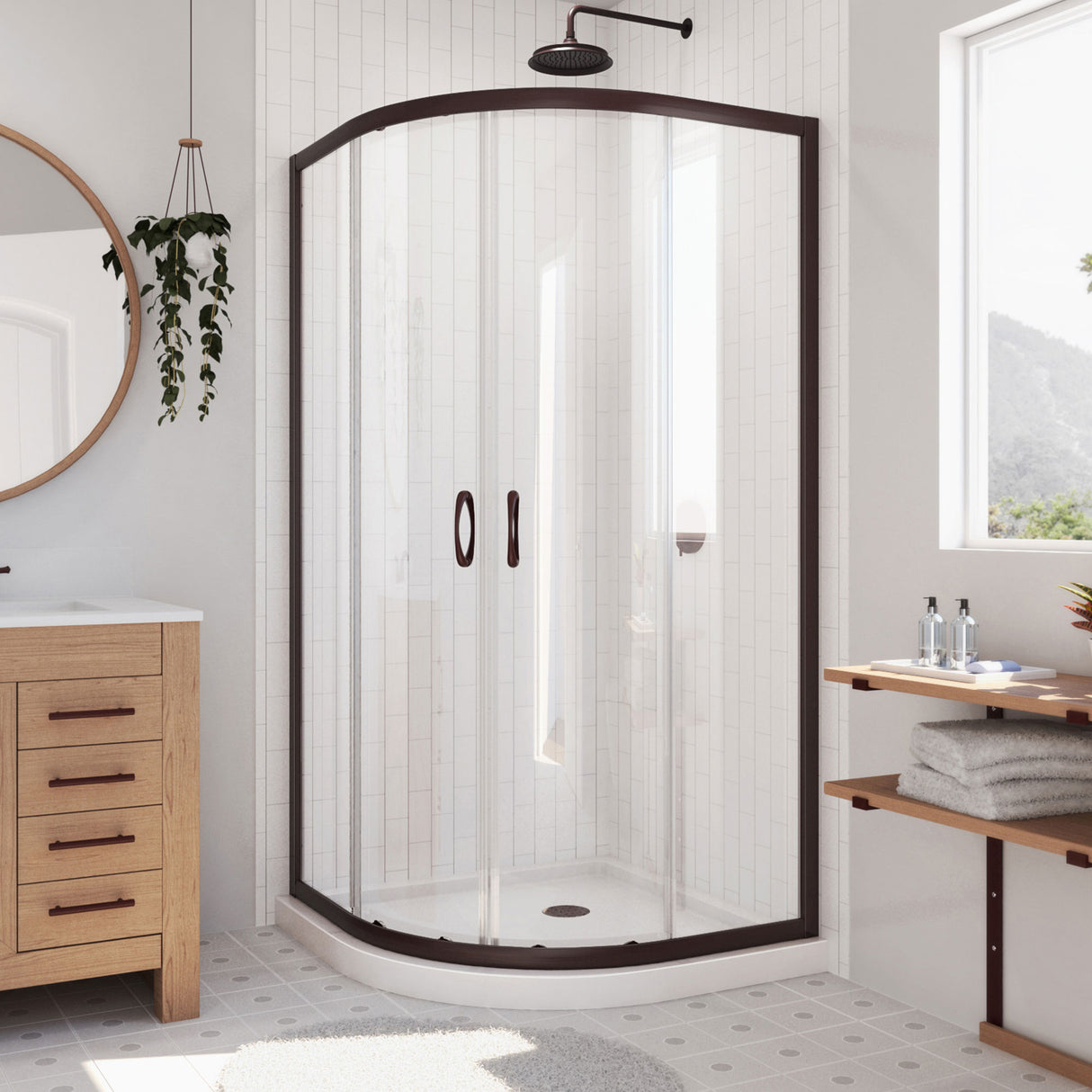 DreamLine Prime 36 in. x 74 3/4 in. Semi-Frameless Clear Glass Sliding Shower Enclosure in Oil Rubbed Bronze with White Base Kit