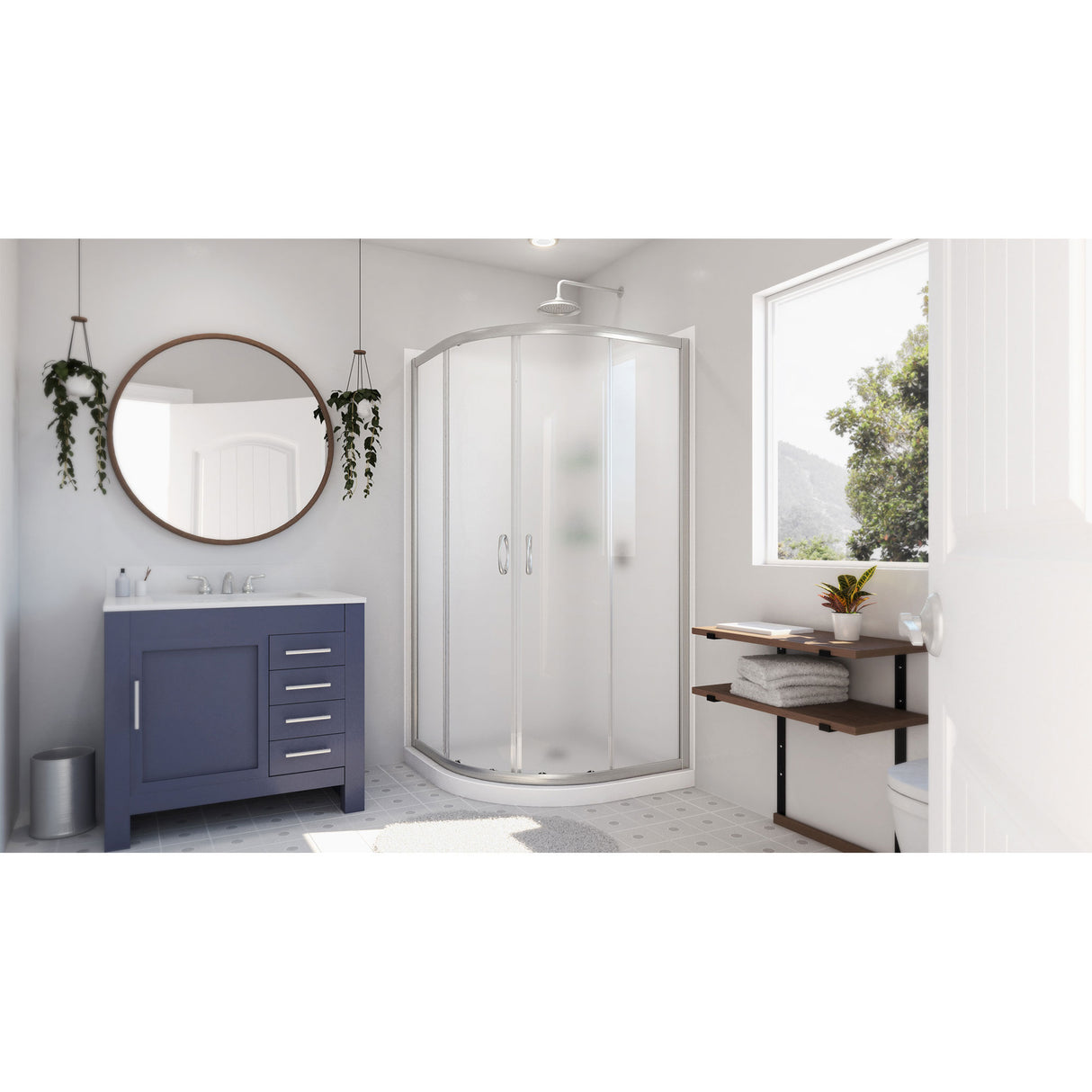 DreamLine Prime 36 in. x 76 3/4 in. Semi-Frameless Frosted Glass Sliding Shower Enclosure in Brushed Nickel with Base and Wall Kit