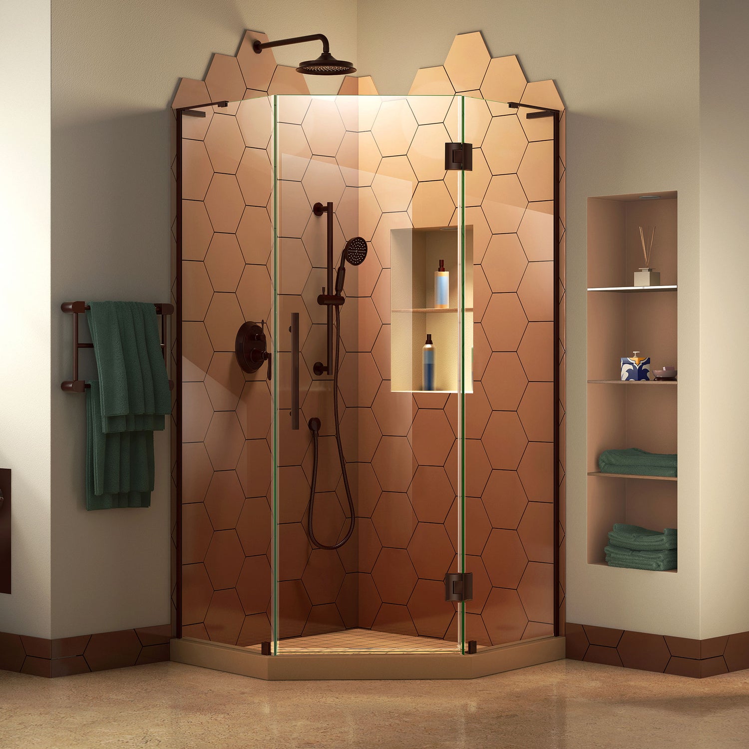 DreamLine Prism Plus 40 in. x 72 in. Frameless Neo-Angle Hinged Shower Enclosure in Oil Rubbed Bronze