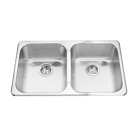 KINDRED QD1831-8N Steel Queen 31.25-in LR x 18.44-in FB x 8-in DP Drop In Double Bowl Stainless Steel Kitchen Sink In Satin Finished Bowls with Mirror Finished Rim