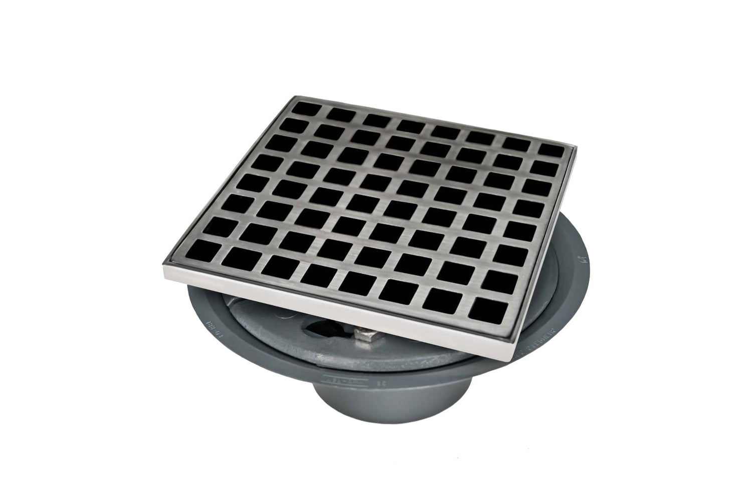 Infinity Drain QD 5-2I 5” x 5” QD 5 - Strainer - Squares Pattern & 2" Throat w/Cast Iron Drain Body 2” Outlet