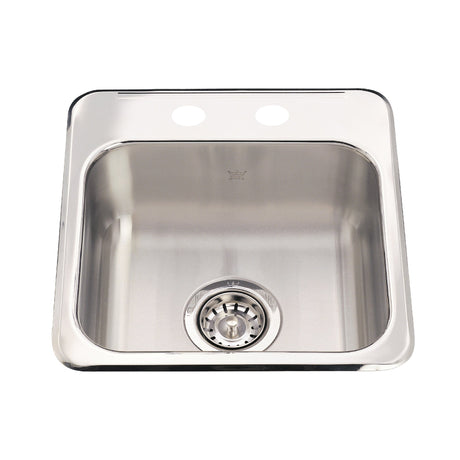 KINDRED QSL1515-6-2N Utility Collection 15.13-in LR x 15.44-in FB x 6-in DP Drop In Single Bowl 2-Hole Stainless Steel Hospitality Sink In Satin Finished Bowl with Mirror Finished Rim