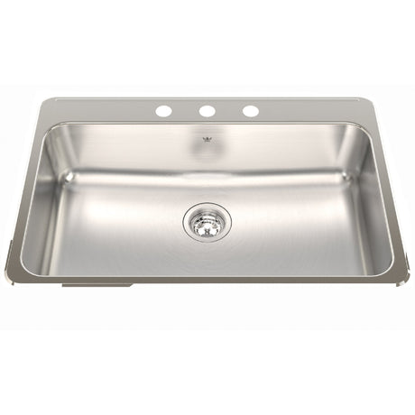 KINDRED QSLA2031-8-3N Steel Queen 31.25-in LR x 20.5-in FB x 8-in DP Drop In Single Bowl 3-Hole Stainless Steel Kitchen Sink In Satin Finished Bowl with Mirror Finished Rim