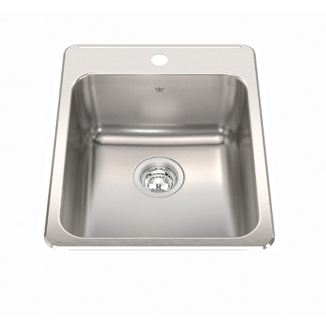 KINDRED QSLA2217-8-1N Steel Queen 17.25-in LR x 22-in FB x 8-in DP Drop In Single Bowl 1-Hole Stainless Steel Kitchen Sink In Satin Finished Bowl with Mirror Finished Rim