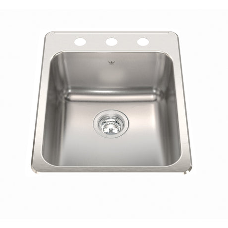 KINDRED QSLA2217-8-3N Steel Queen 17.25-in LR x 22-in FB x 8-in DP Drop In Single Bowl 3-Hole Stainless Steel Kitchen Sink In Satin Finished Bowl with Mirror Finished Rim