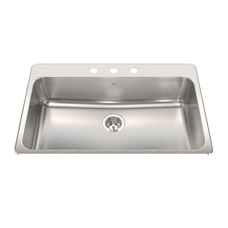 KINDRED QSLA2233-8-3N Steel Queen 33.38-in LR x 22-in FB x 8-in DP Drop In Single Bowl 3-Hole Stainless Steel Kitchen Sink In Satin Finished Bowl with Mirror Finished Rim