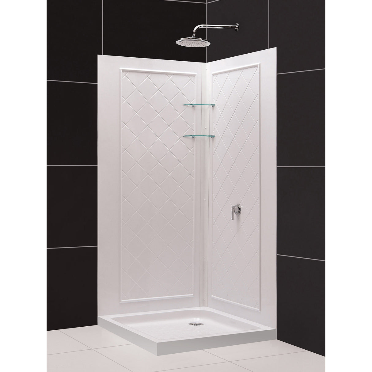 DreamLine Flex 32 in. D x 32 in. W x 76 3/4 in. H Semi-Frameless Shower Enclosure in Chrome with Corner Drain Base and Wall Kit