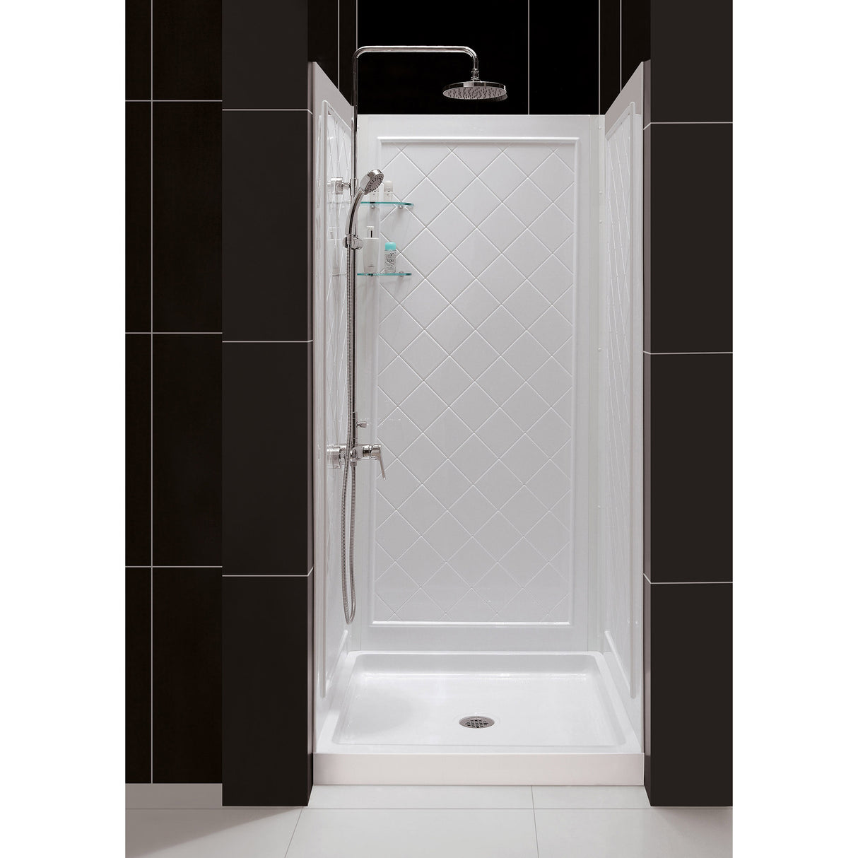 DreamLine Flex 36 in. D x 36 in. W x 76 3/4 in. H Semi-Frameless Shower Door in Brushed Nickel with White Base and Wall Kit