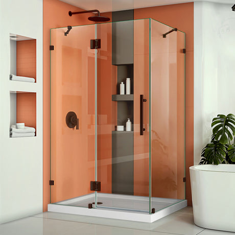 DreamLine Quatra Lux 34 1/4 in. D x 46 3/8 in. W x 72 in. H Frameless Hinged Shower Enclosure in Oil Rubbed Bronze