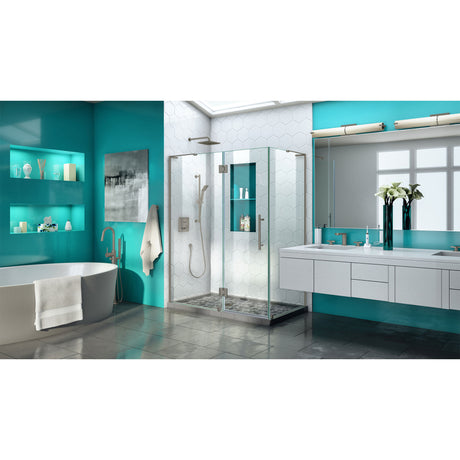 DreamLine Quatra Plus 32 in. D x 46 in. W x 72 in. H Frameless Hinged Shower Enclosure in Brushed Nickel
