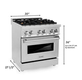 ZLINE 30 in. 4.0 cu. ft. Dual Fuel Range with Gas Stove and Electric Oven in Stainless Steel and Brass Burners (RA-BR-30)