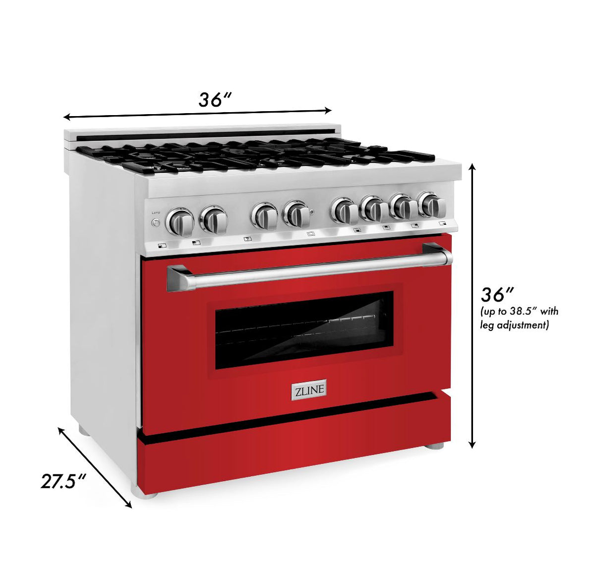 ZLINE 36 in. 4.6 cu. ft. Legacy Dual Fuel Range with 6 Burner Gas Cooktop and Electric Convection Oven in Stainless Steel and Red Matte Door (RA-RM-36)