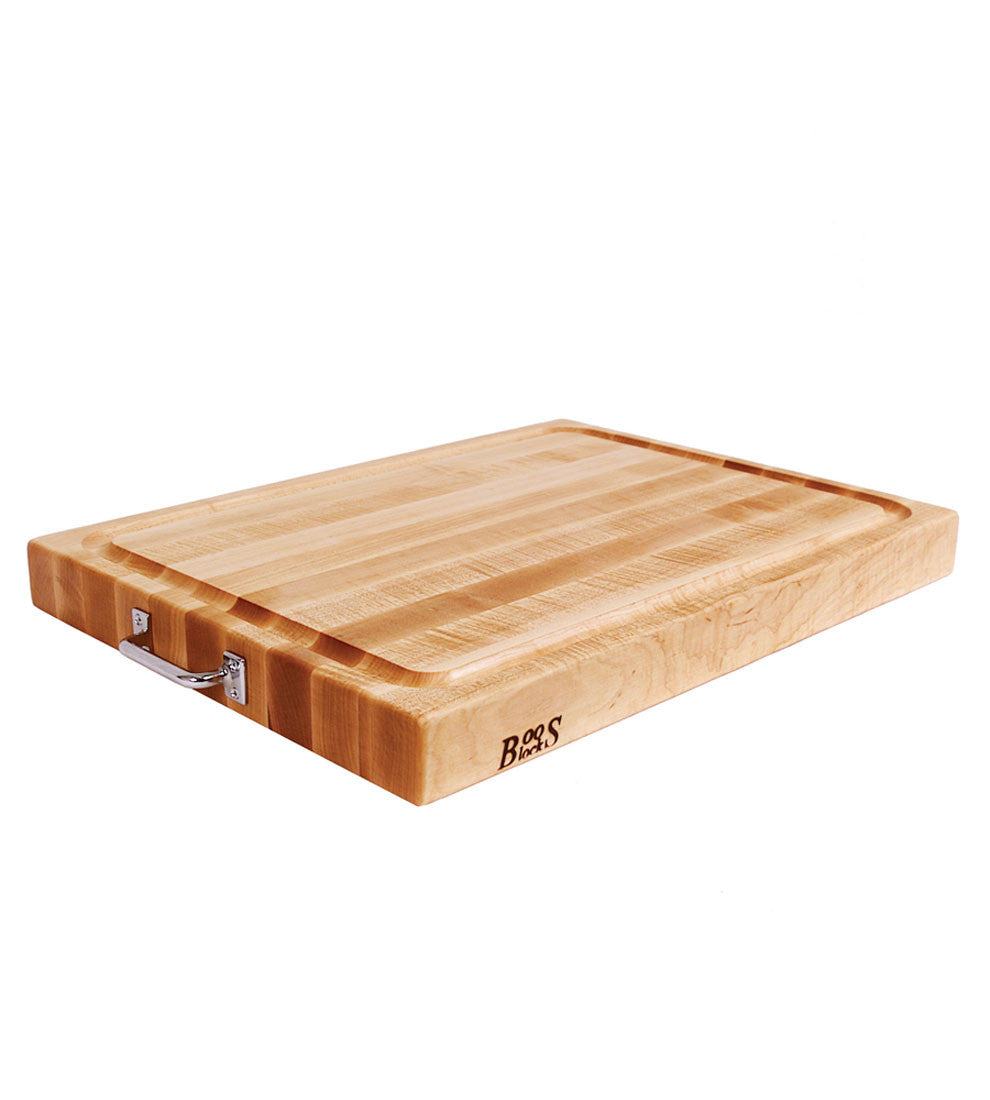 John Boos RAFR2418 Block 24 x 18 Inch Edge Grain Maple Wood Reversible Cutting Board with Fluid Channels & Side Handles 24X18X2.25 MPL-EDGE GR-REV-GRVY GRV