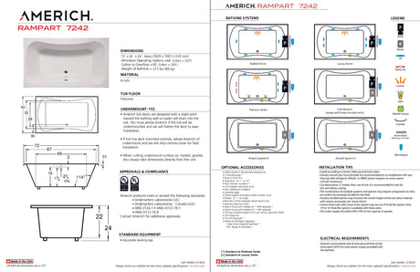 Americh RA7242TA5-BI Rampart 7242 - Tub Only / Airbath 5 - Biscuit