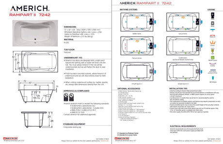 Americh RA7242T2A5-BI Rampart II 7242 - Tub Only / Airbath 5 - Biscuit