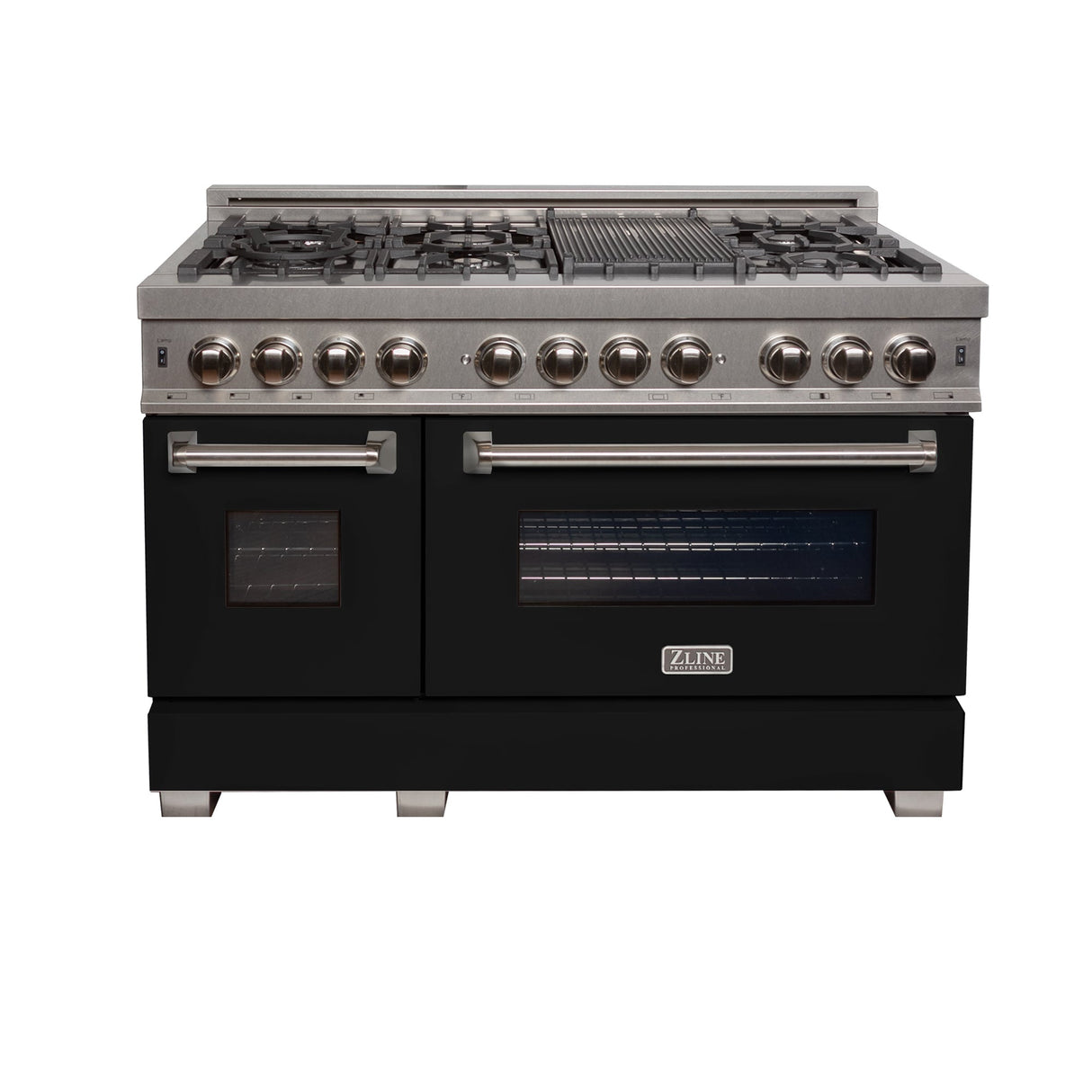 ZLINE 48 in. 6.0 cu. ft. Dual Fuel Range with Gas Stove and Electric Oven in Fingerprint Resistant Stainless Steel and Black Matte Doors (RAS-BLM-48)