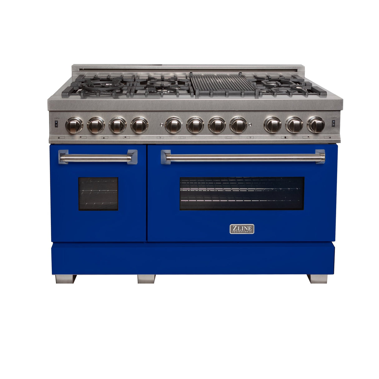 ZLINE 48 in. 6.0 cu. ft. Dual Fuel Range with Gas Stove and Electric Oven in Fingerprint Resistant Stainless Steel and Blue Matte Doors (RAS-BM-48)