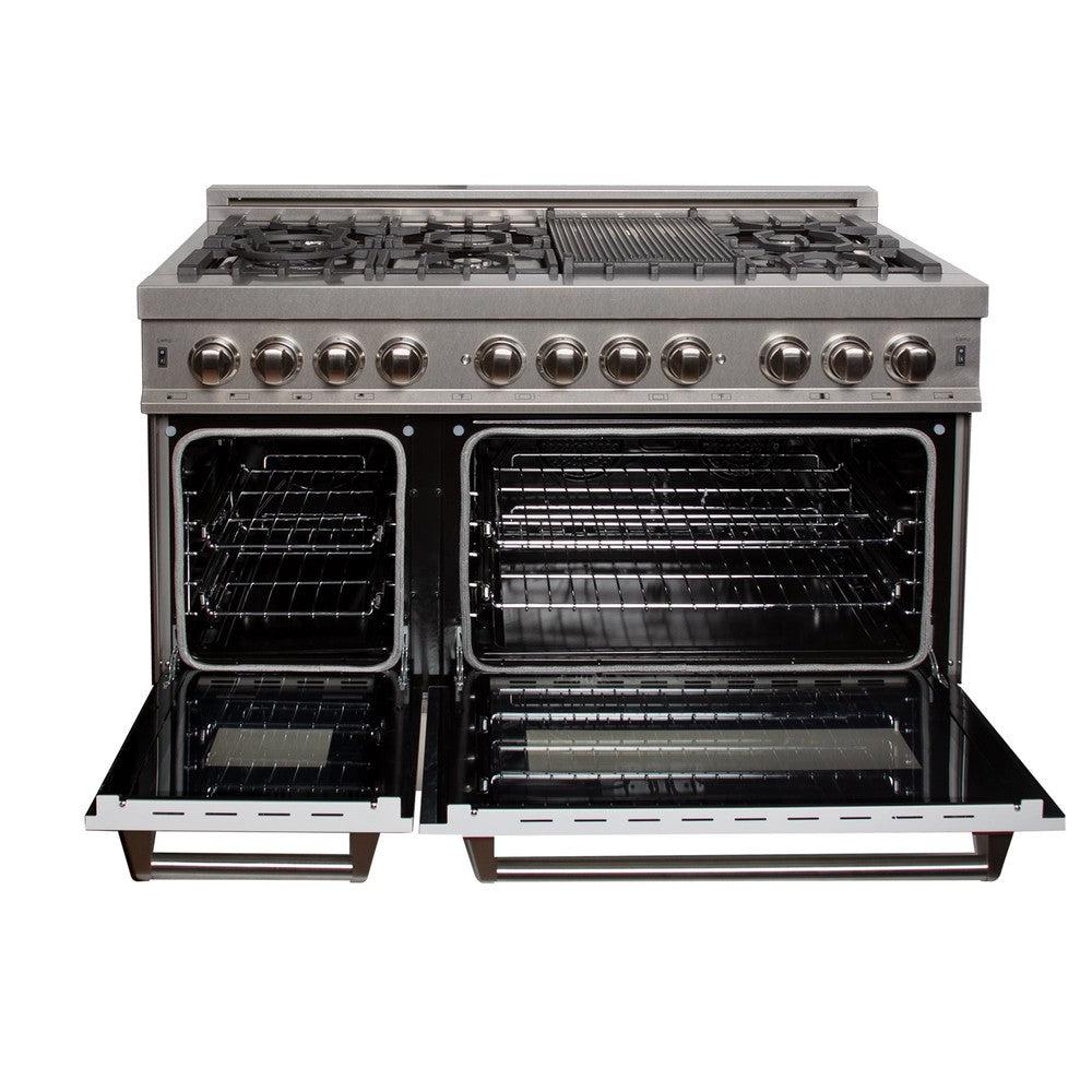ZLINE 48 in. Kitchen Package with DuraSnow® Stainless Steel Dual Fuel Range with White Matte Doors and Convertible Vent Range Hood (2KP-RASWMRH48)