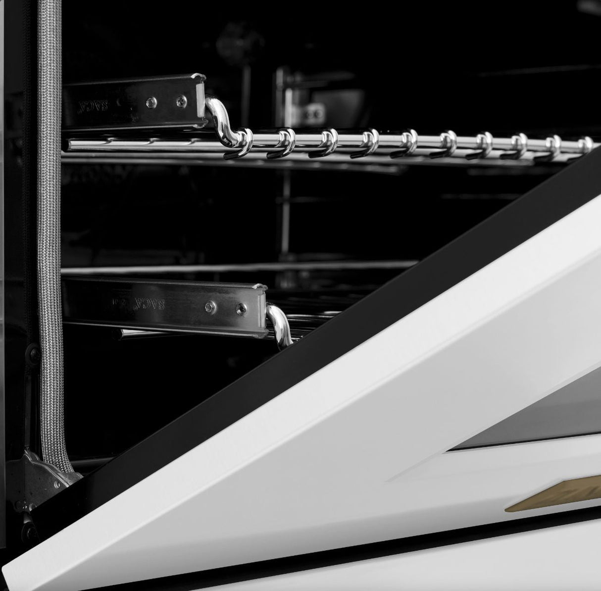 ZLINE Autograph Edition 30 in. 4.0 cu. ft. Legacy Dual Fuel Range with 4 Burner Gas Cooktop and Electric Convection Oven in DuraSnow® Stainless Steel with White Matte Door and Champagne Bronze Accents (RASZ-WM-30-CB)