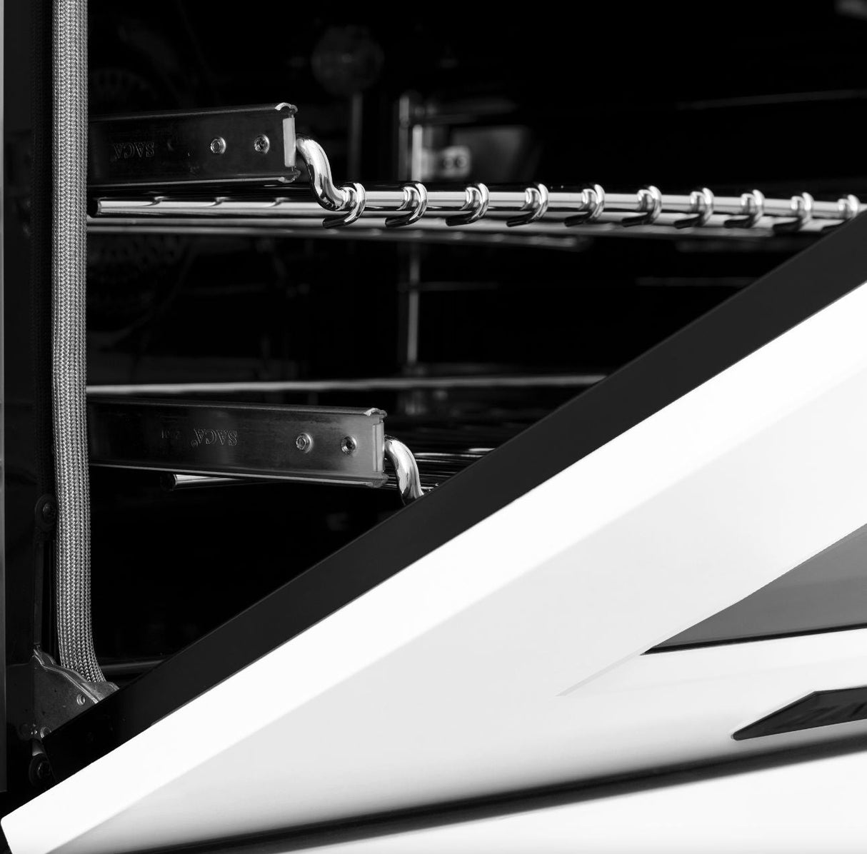 ZLINE Autograph Edition 30 in. 4.0 cu. ft. Legacy Dual Fuel Range with 4 Burner Gas Cooktop and Electric Convection Oven in DuraSnow® Stainless Steel with White Matte Door and Matte Black Accents (RASZ-WM-30-MB)