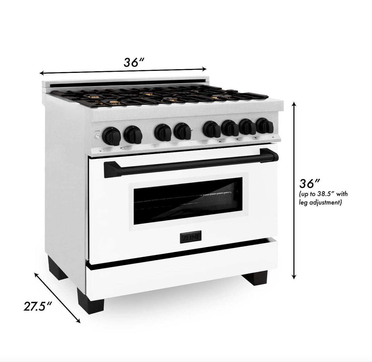 ZLINE Autograph Edition 36 in. 4.6 cu. ft. Dual Fuel Range with Gas Stove and Electric Oven in DuraSnow® Stainless Steel with White Matte Door and Matte Black Accents (RASZ-WM-36-MB)