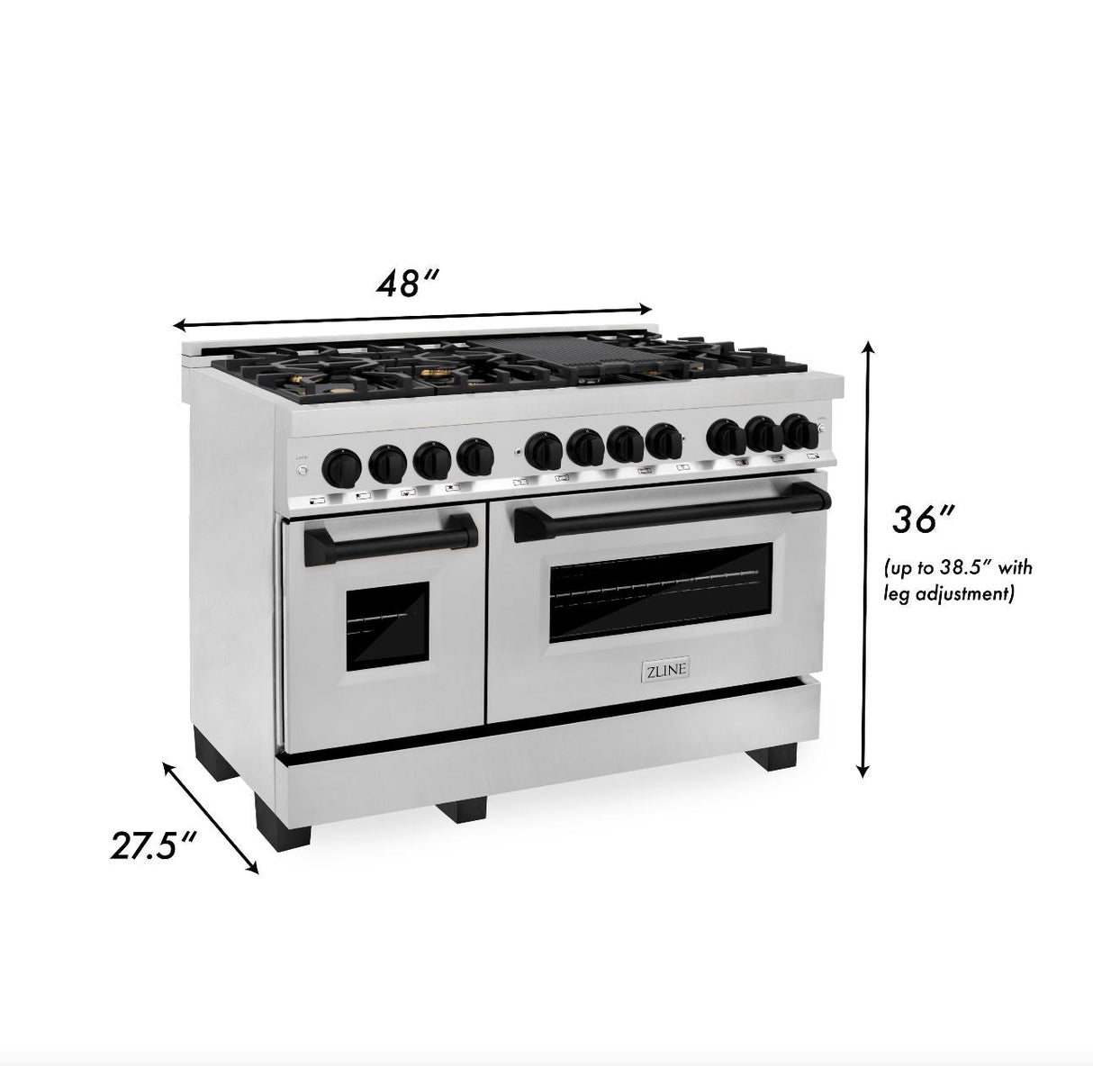 ZLINE Autograph Edition 48 in. 6.0 cu. ft. Legacy Dual Fuel Range with 7 Burner Gas Cooktop and 2 Electric Ovens in Stainless Steel and Matte Black Accents (RAZ-48-MB)