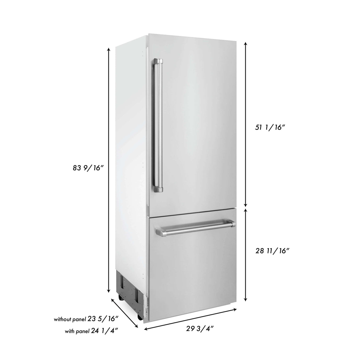 ZLINE 30 in. 16.1 cu. ft. Built-In Bottom Freezer Refrigerator with Water Dispenser and Ice Maker in Stainless Steel (RBIV-304-30)