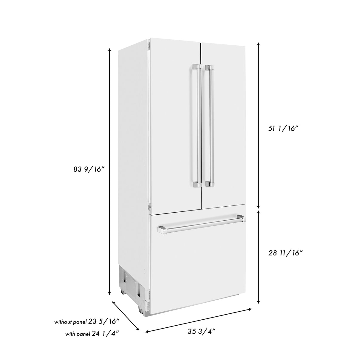 ZLINE 36 in. 19.6 cu. ft. French Door Built-In Bottom Freezer Refrigerator with Water Dispenser and Ice Maker in White Matte (RBIV-WM-36)