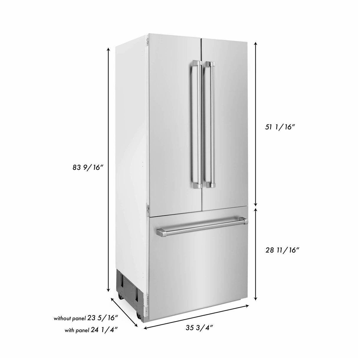 ZLINE 36 in. 19.6 cu. ft. French Door Built-In Bottom Freezer Refrigerator with Water Dispenser and Ice Maker in Stainless Steel (RBIV-304-36)