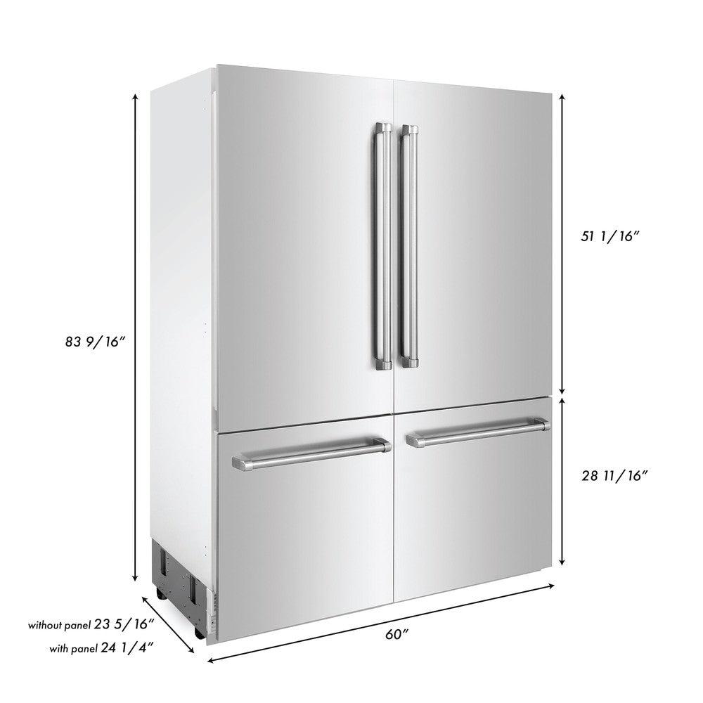 ZLINE 60 in. 32.2 cu. ft. French Door Built-In Bottom Freezer Refrigerator with Water Dispensers and Ice Makers in Stainless Steel (RBIV-304-60)