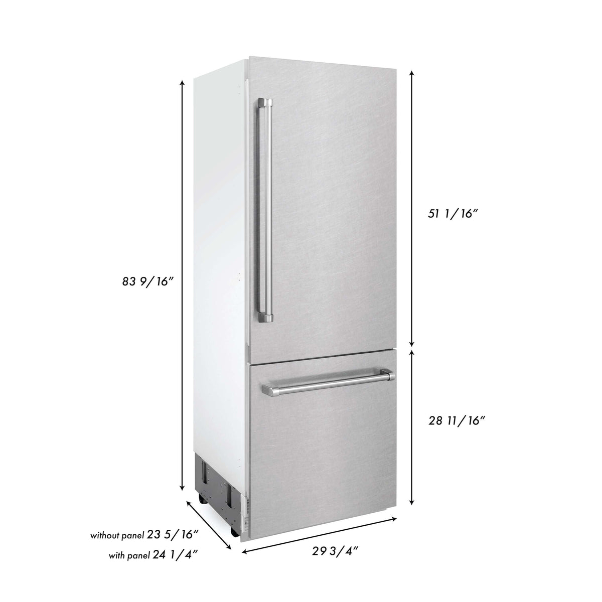 ZLINE 30 in. 16.1 cu. ft. Built-In Bottom Freezer Refrigerator with Water Dispenser and Ice Maker in DuraSnow® Stainless Steel (RBIV-SN-30)
