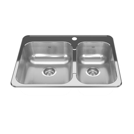 KINDRED RCL2027R-1N Reginox 27.25-in LR x 20.56-in FB x 7-in DP Drop In Double Bowl Stainless Steel Kitchen Sink In Linear Brushed Bowls with Mirror Finished Rim